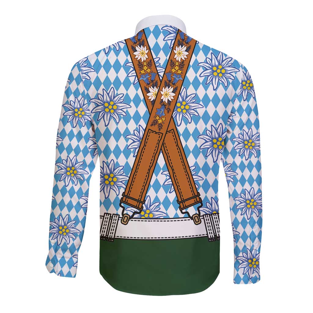 Bavarian Lederhosen Costume Style Long Sleeve Button Shirt Edelweiss Rautenflagge Pattern - Wonder Print Shop