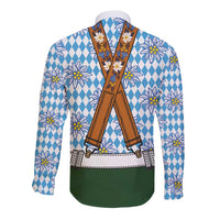 Bavarian Lederhosen Costume Style Long Sleeve Button Shirt Edelweiss Rautenflagge Pattern - Wonder Print Shop