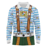 Bavarian Lederhosen Costume Style Long Sleeve Polo Shirt Edelweiss Rautenflagge Pattern - Wonder Print Shop