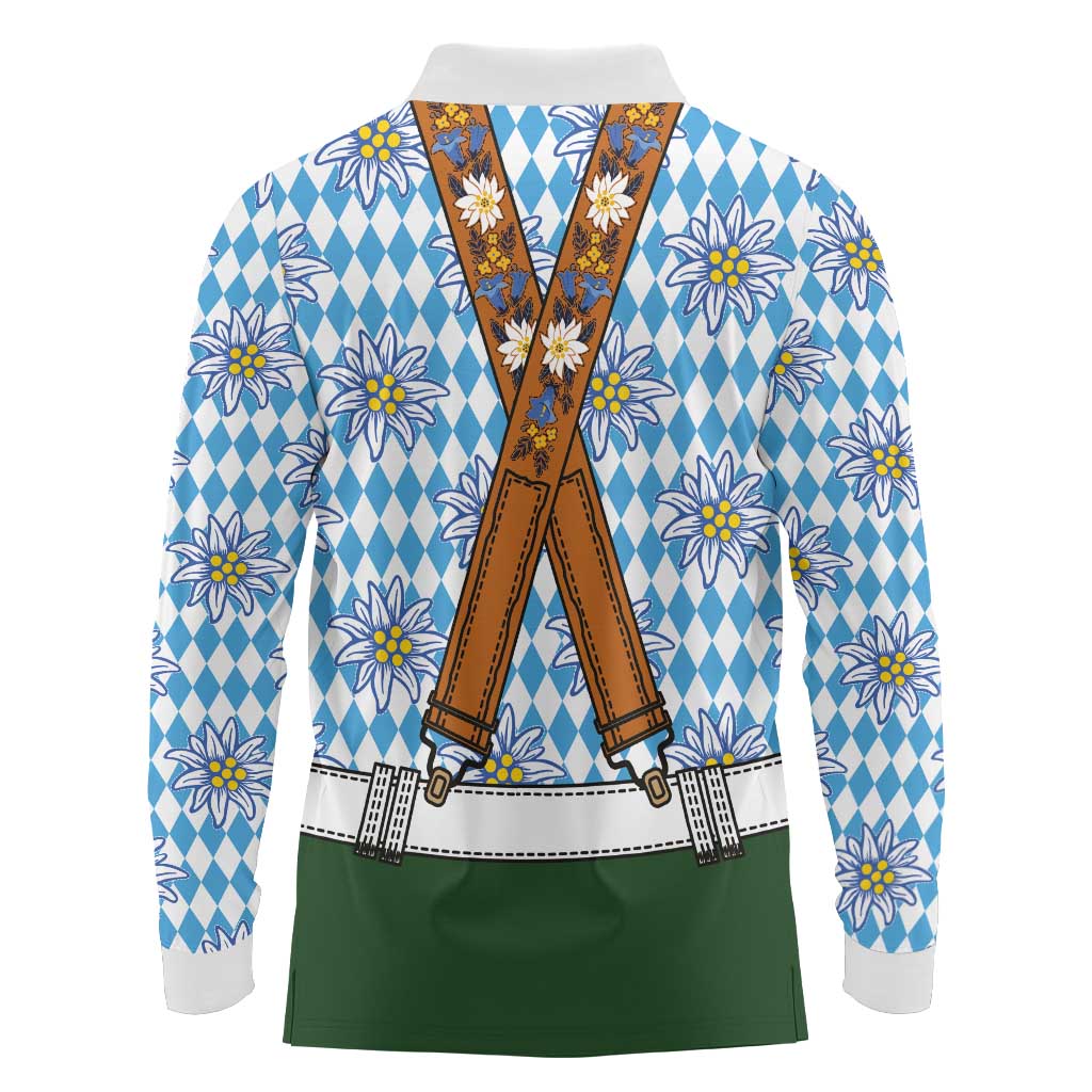 Bavarian Lederhosen Costume Style Long Sleeve Polo Shirt Edelweiss Rautenflagge Pattern - Wonder Print Shop