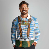 Bavarian Lederhosen Costume Style Long Sleeve Polo Shirt Edelweiss Rautenflagge Pattern - Wonder Print Shop