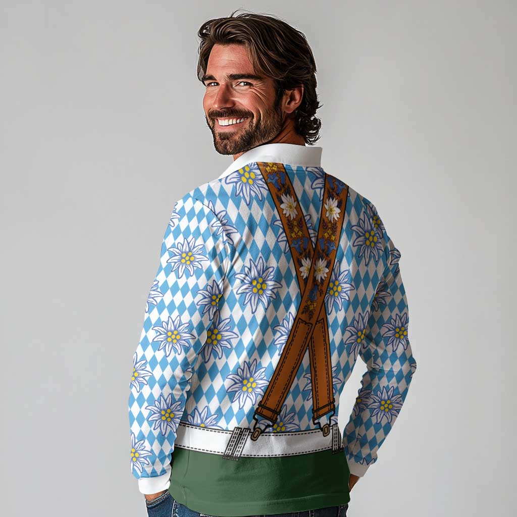 Bavarian Lederhosen Costume Style Long Sleeve Polo Shirt Edelweiss Rautenflagge Pattern - Wonder Print Shop