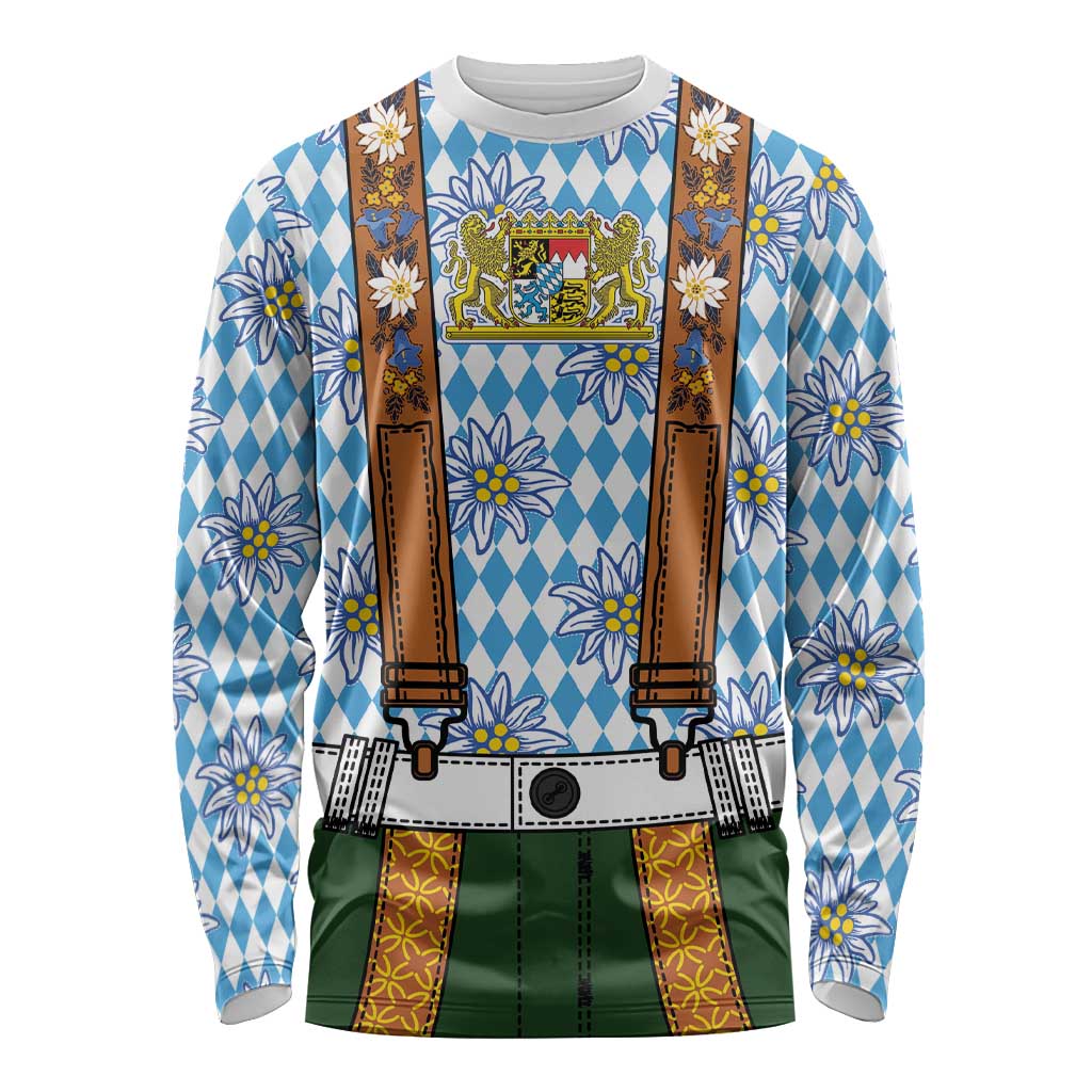 Bavarian Lederhosen Costume Style Long Sleeve Shirt Edelweiss Rautenflagge Pattern - Wonder Print Shop
