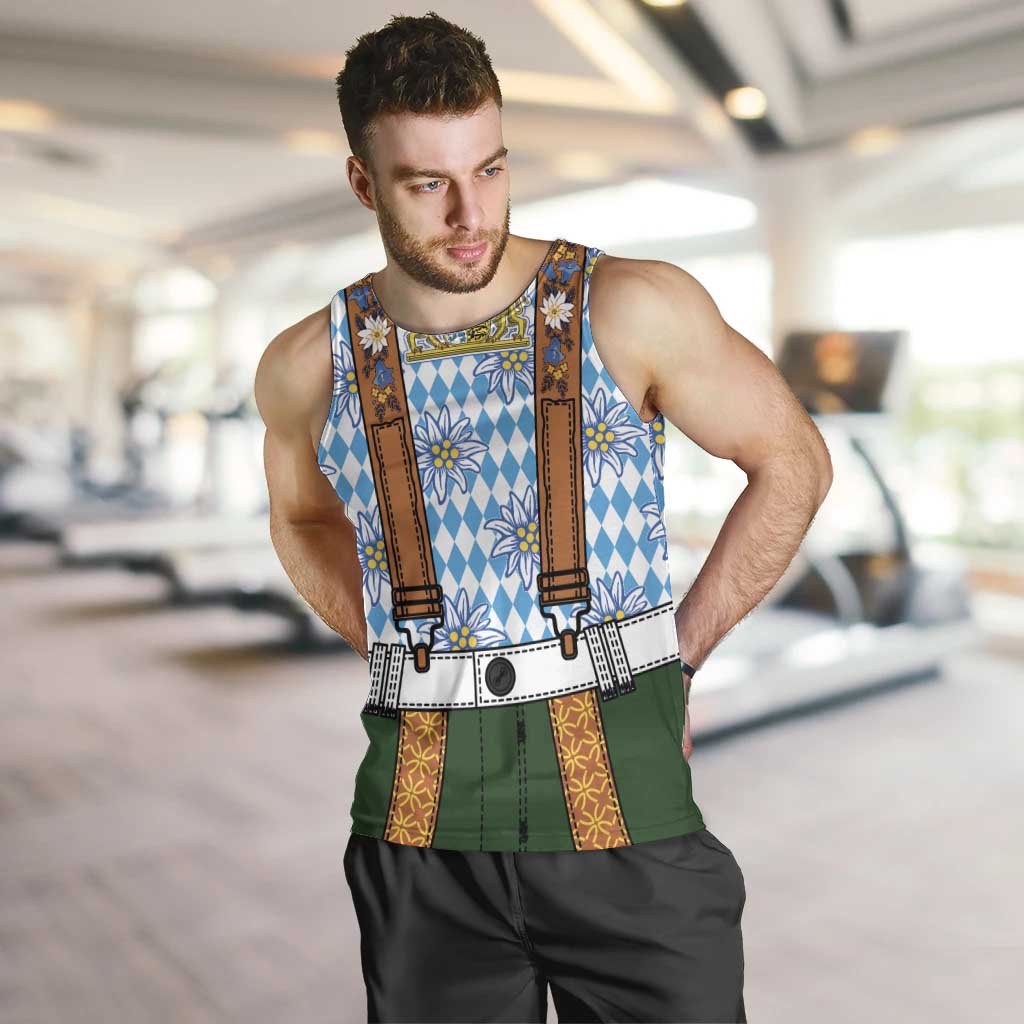 Bavarian Lederhosen Costume Style Men Tank Top Edelweiss Rautenflagge Pattern - Wonder Print Shop