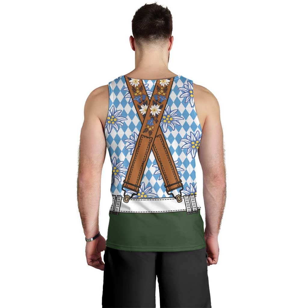 Bavarian Lederhosen Costume Style Men Tank Top Edelweiss Rautenflagge Pattern - Wonder Print Shop