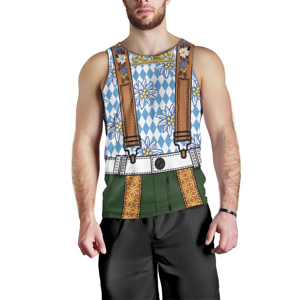 Bavarian Lederhosen Costume Style Men Tank Top Edelweiss Rautenflagge Pattern - Wonder Print Shop