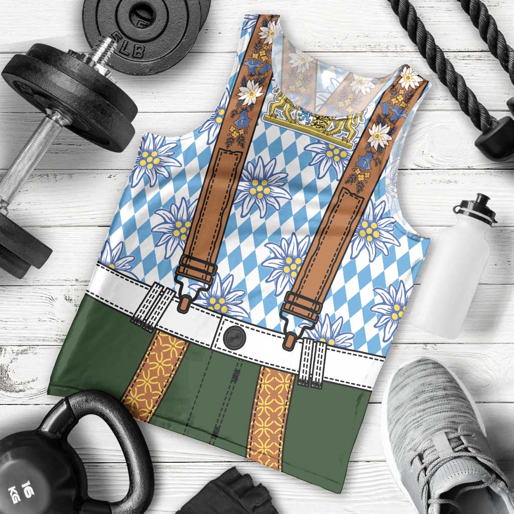 Bavarian Lederhosen Costume Style Men Tank Top Edelweiss Rautenflagge Pattern - Wonder Print Shop