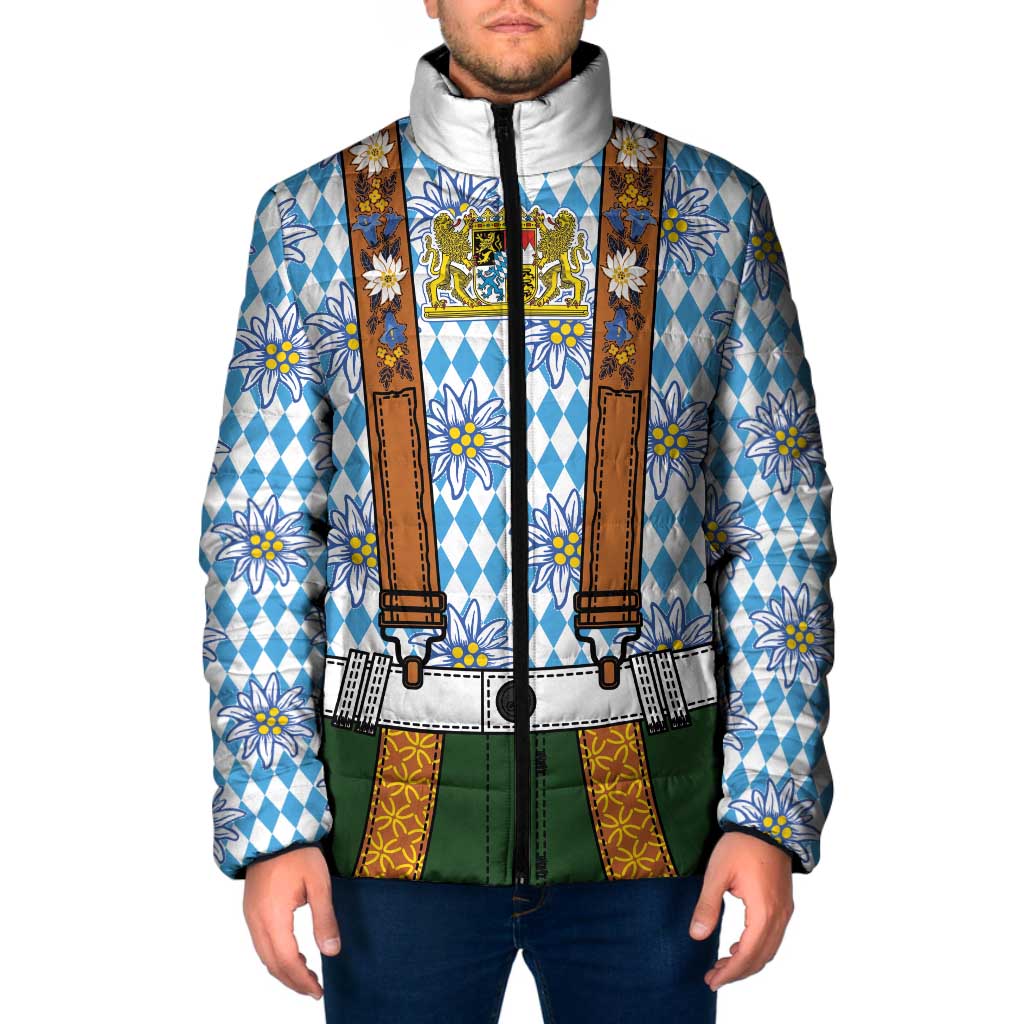 Bavarian Lederhosen Costume Style Padded Jacket Edelweiss Rautenflagge Pattern - Wonder Print Shop