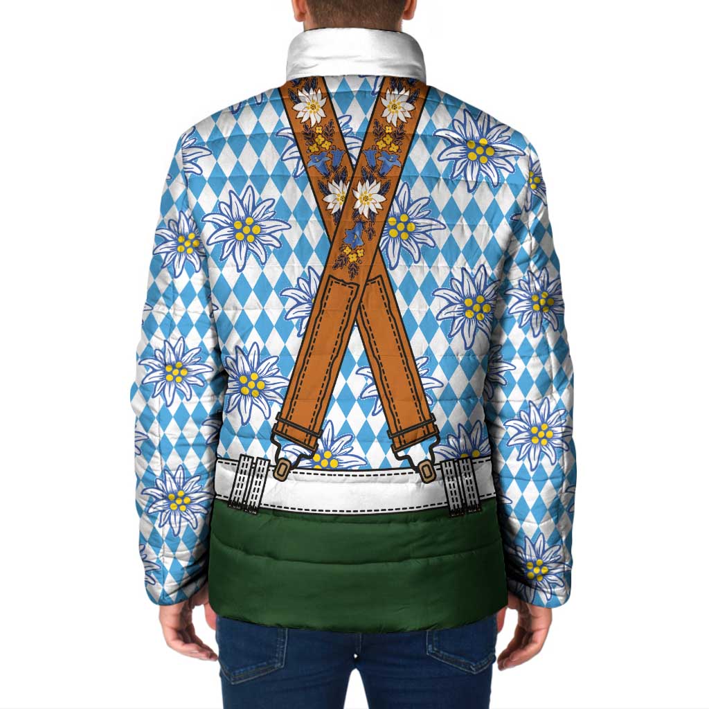 Bavarian Lederhosen Costume Style Padded Jacket Edelweiss Rautenflagge Pattern - Wonder Print Shop