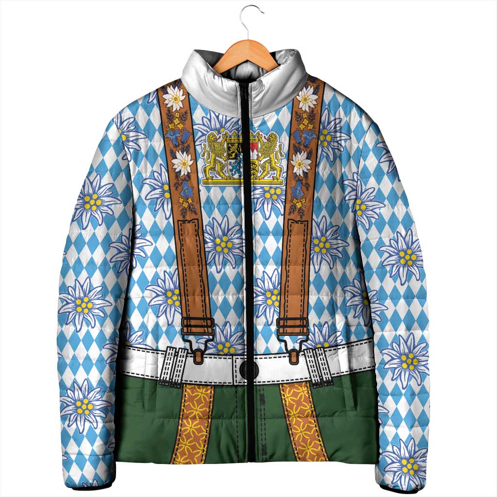 Bavarian Lederhosen Costume Style Padded Jacket Edelweiss Rautenflagge Pattern - Wonder Print Shop