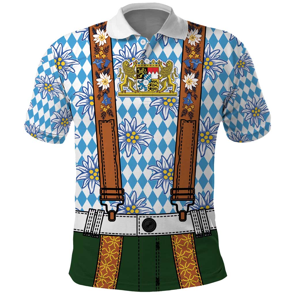 Bavarian Lederhosen Costume Style Polo Shirt Edelweiss Rautenflagge Pattern - Wonder Print Shop