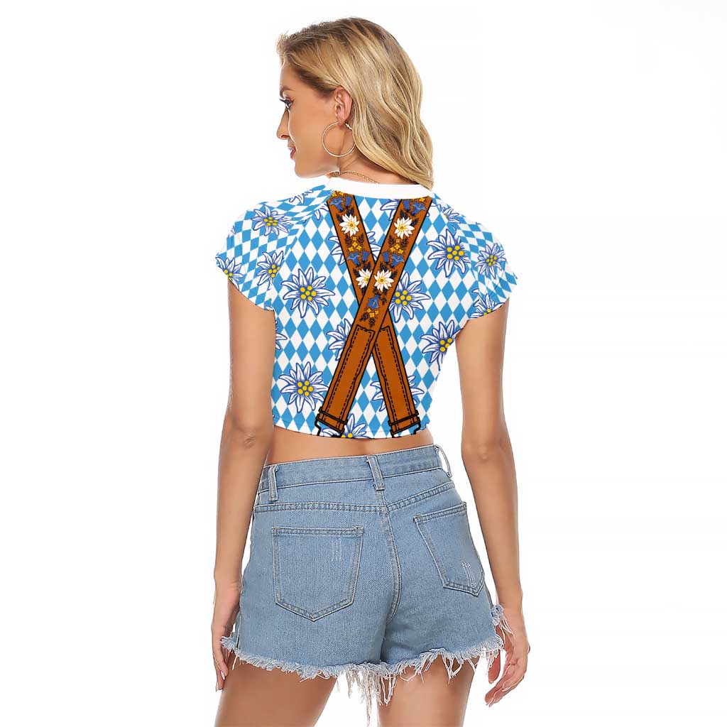 Bavarian Lederhosen Costume Style Raglan Cropped T Shirt Edelweiss Rautenflagge Pattern - Wonder Print Shop