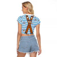 Bavarian Lederhosen Costume Style Raglan Cropped T Shirt Edelweiss Rautenflagge Pattern - Wonder Print Shop