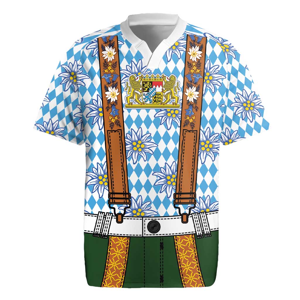 Bavarian Lederhosen Costume Style Rugby Jersey Edelweiss Rautenflagge Pattern - Wonder Print Shop