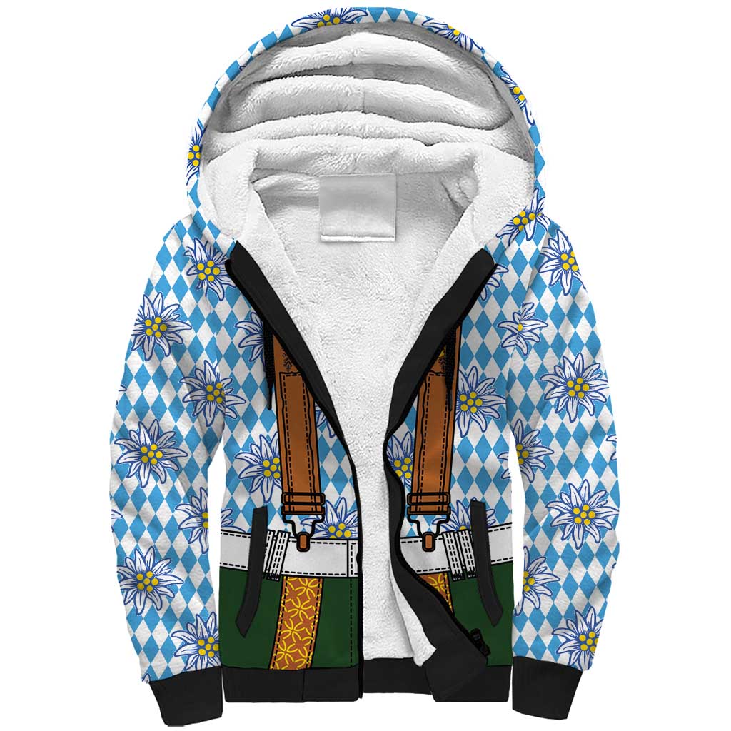Bavarian Lederhosen Costume Style Sherpa Hoodie Edelweiss Rautenflagge Pattern - Wonder Print Shop