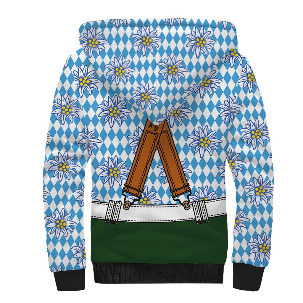 Bavarian Lederhosen Costume Style Sherpa Hoodie Edelweiss Rautenflagge Pattern - Wonder Print Shop
