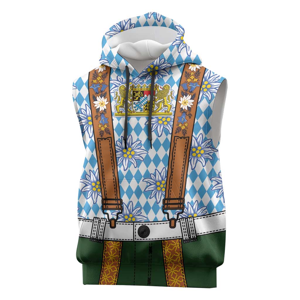 Bavarian Lederhosen Costume Style Sleeveless Hoodie Edelweiss Rautenflagge Pattern - Wonder Print Shop
