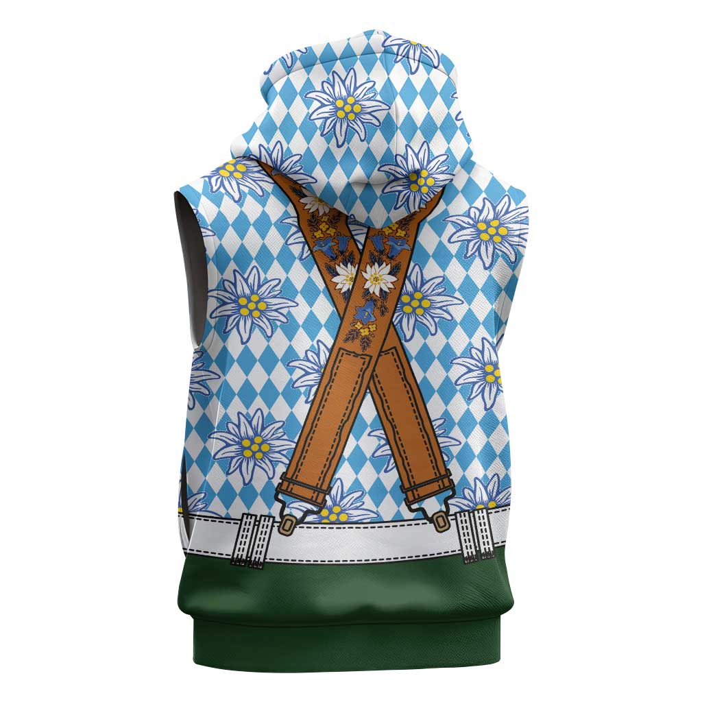Bavarian Lederhosen Costume Style Sleeveless Hoodie Edelweiss Rautenflagge Pattern - Wonder Print Shop
