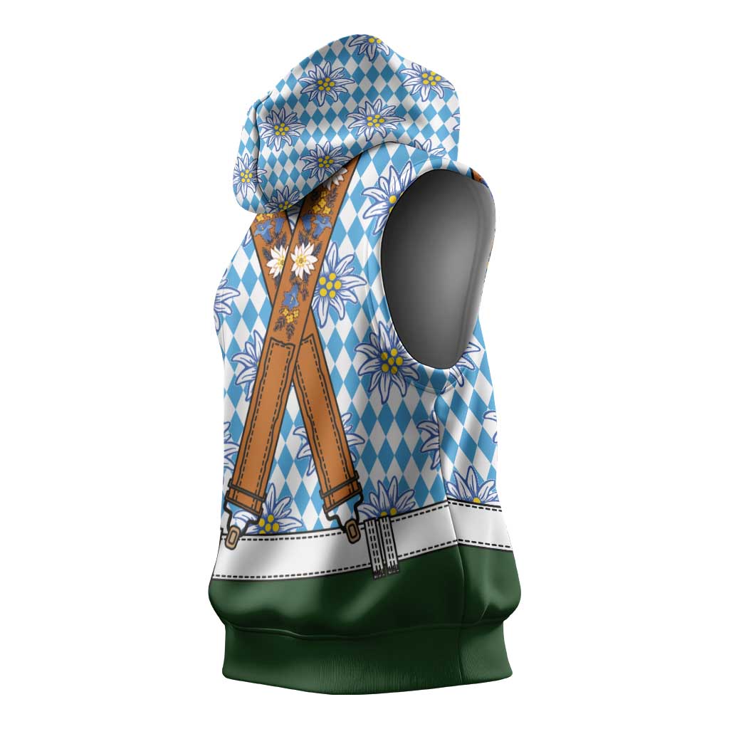 Bavarian Lederhosen Costume Style Sleeveless Hoodie Edelweiss Rautenflagge Pattern - Wonder Print Shop