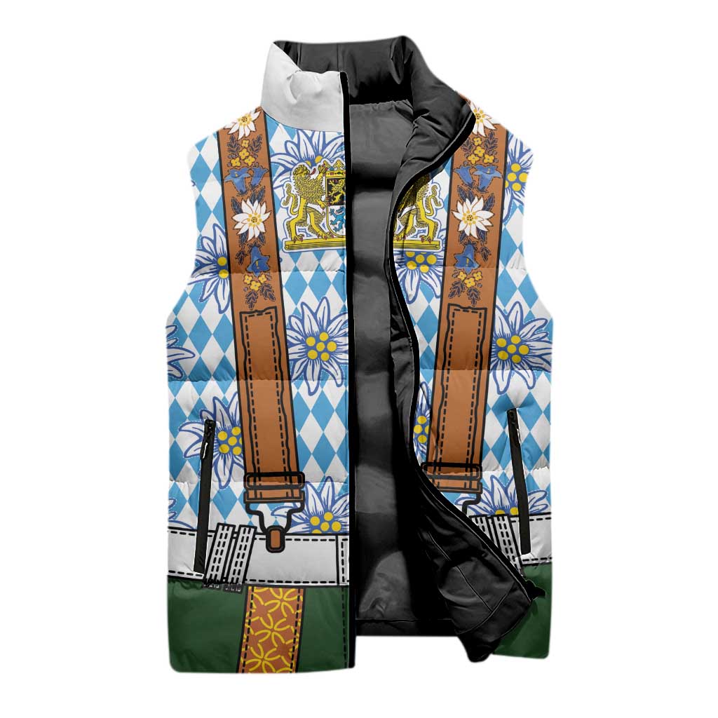 Bavarian Lederhosen Costume Style Sleeveless Puffer Jacket Edelweiss Rautenflagge Pattern - Wonder Print Shop