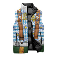 Bavarian Lederhosen Costume Style Sleeveless Puffer Jacket Edelweiss Rautenflagge Pattern - Wonder Print Shop