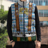 Bavarian Lederhosen Costume Style Sleeveless Puffer Jacket Edelweiss Rautenflagge Pattern - Wonder Print Shop