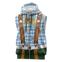 Bavarian Lederhosen Costume Style Sleeveless Zip Hoodie Edelweiss Rautenflagge Pattern - Wonder Print Shop