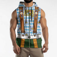 Bavarian Lederhosen Costume Style Sleeveless Zip Hoodie Edelweiss Rautenflagge Pattern - Wonder Print Shop