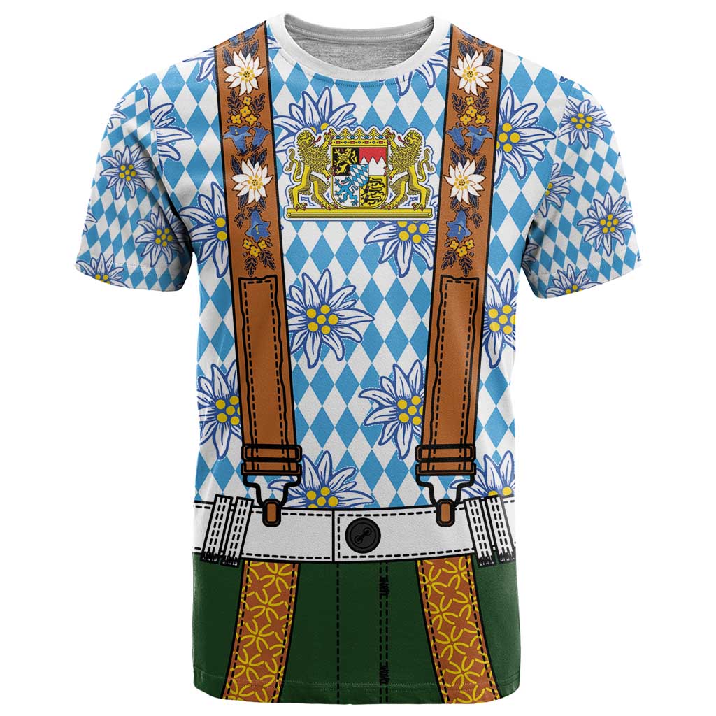 Bavarian Lederhosen Costume Style T Shirt Edelweiss Rautenflagge Pattern - Wonder Print Shop