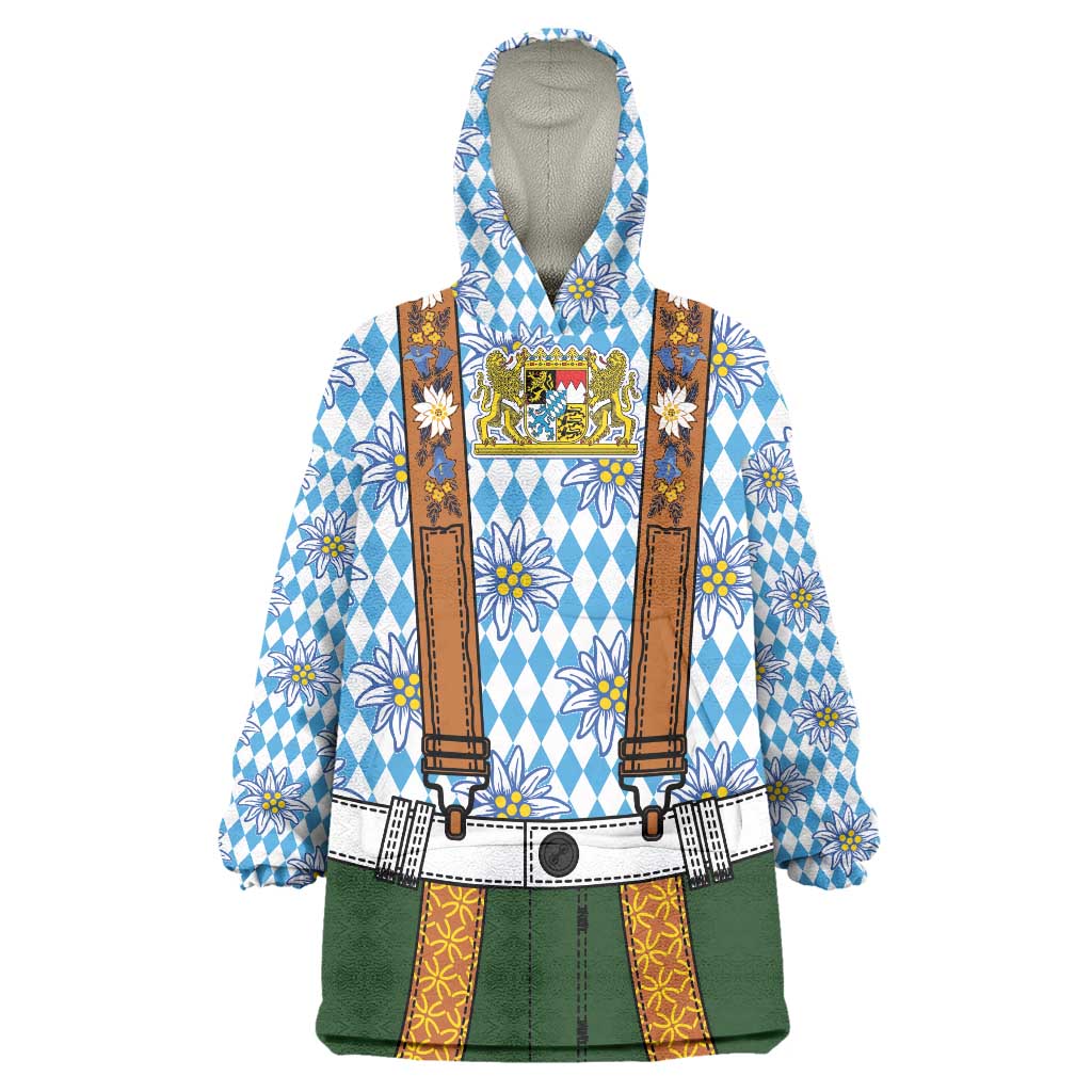 Bavarian Lederhosen Costume Style Wearable Blanket Hoodie Edelweiss Rautenflagge Pattern - Wonder Print Shop