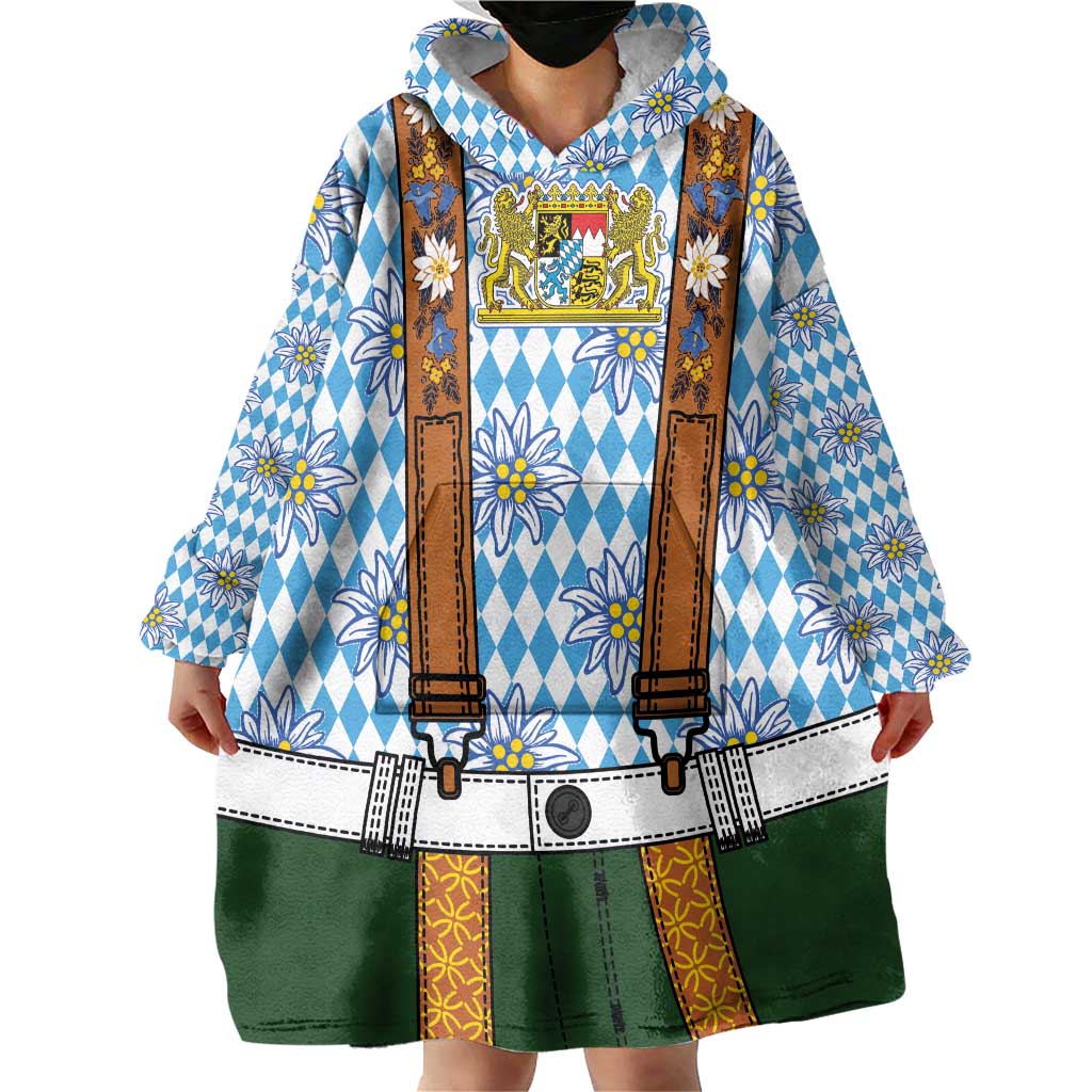 Bavarian Lederhosen Costume Style Wearable Blanket Hoodie Edelweiss Rautenflagge Pattern - Wonder Print Shop