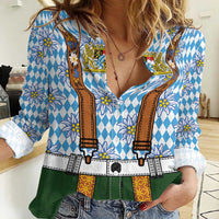 Bavarian Lederhosen Costume Style Women Casual Shirt Edelweiss Rautenflagge Pattern - Wonder Print Shop