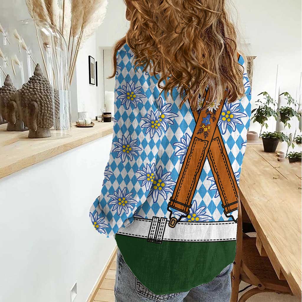 Bavarian Lederhosen Costume Style Women Casual Shirt Edelweiss Rautenflagge Pattern - Wonder Print Shop
