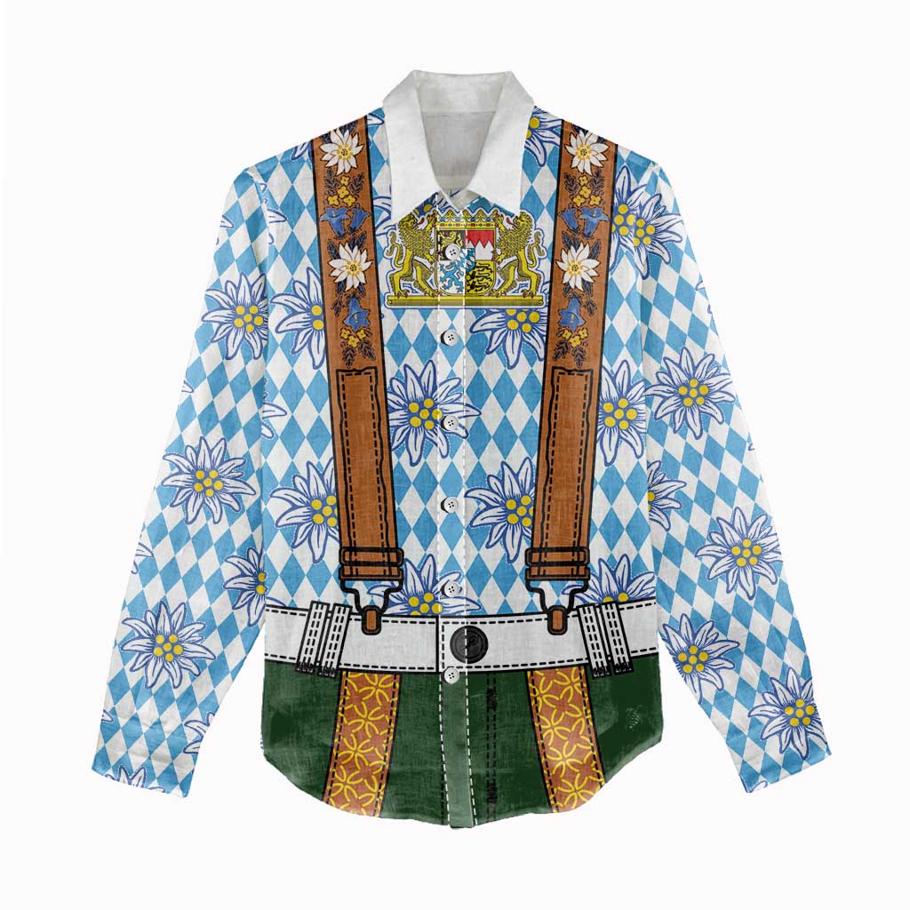 Bavarian Lederhosen Costume Style Women Casual Shirt Edelweiss Rautenflagge Pattern - Wonder Print Shop