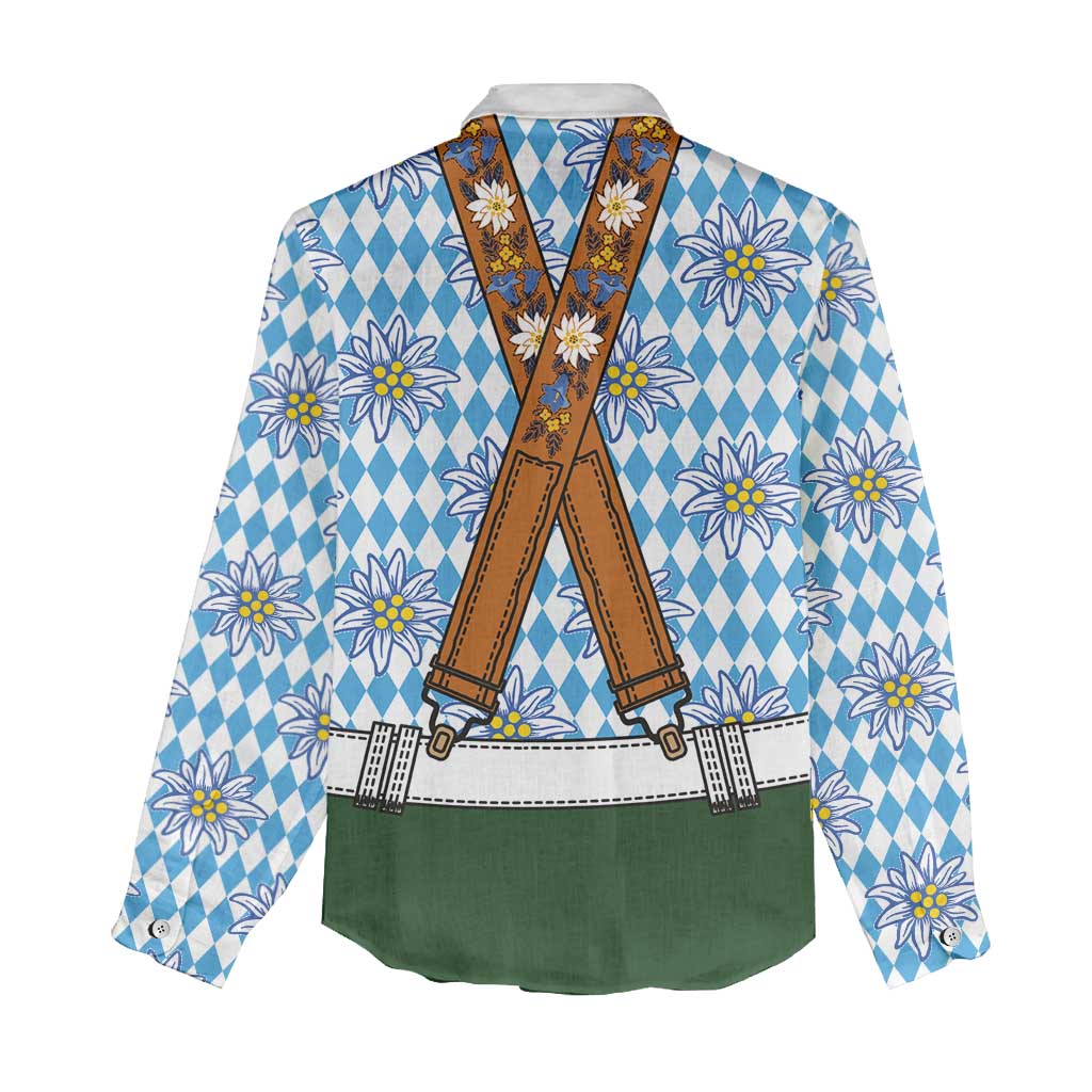 Bavarian Lederhosen Costume Style Women Casual Shirt Edelweiss Rautenflagge Pattern - Wonder Print Shop