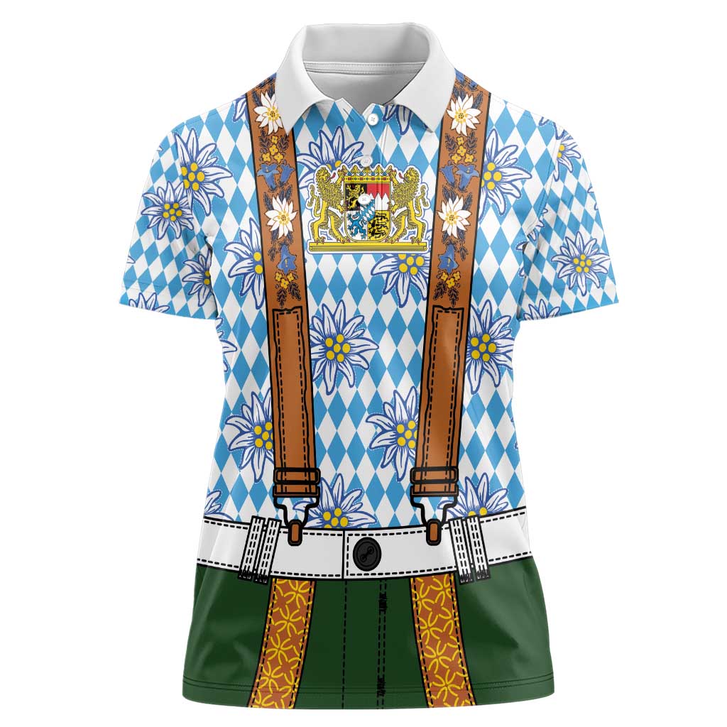 Bavarian Lederhosen Costume Style Women Polo Shirt Edelweiss Rautenflagge Pattern - Wonder Print Shop