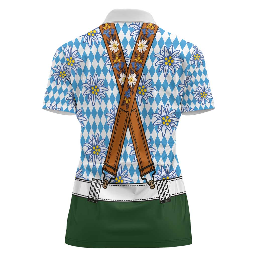 Bavarian Lederhosen Costume Style Women Polo Shirt Edelweiss Rautenflagge Pattern - Wonder Print Shop