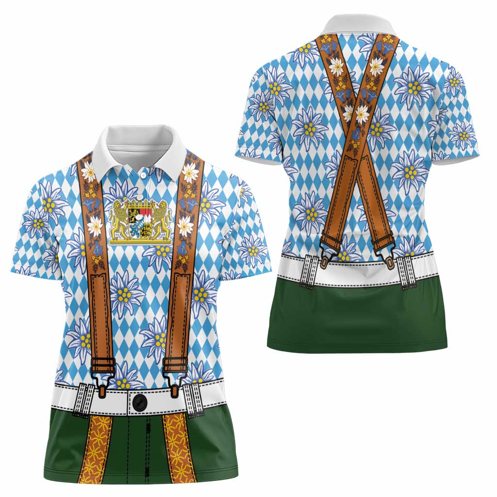 Bavarian Lederhosen Costume Style Women Polo Shirt Edelweiss Rautenflagge Pattern - Wonder Print Shop