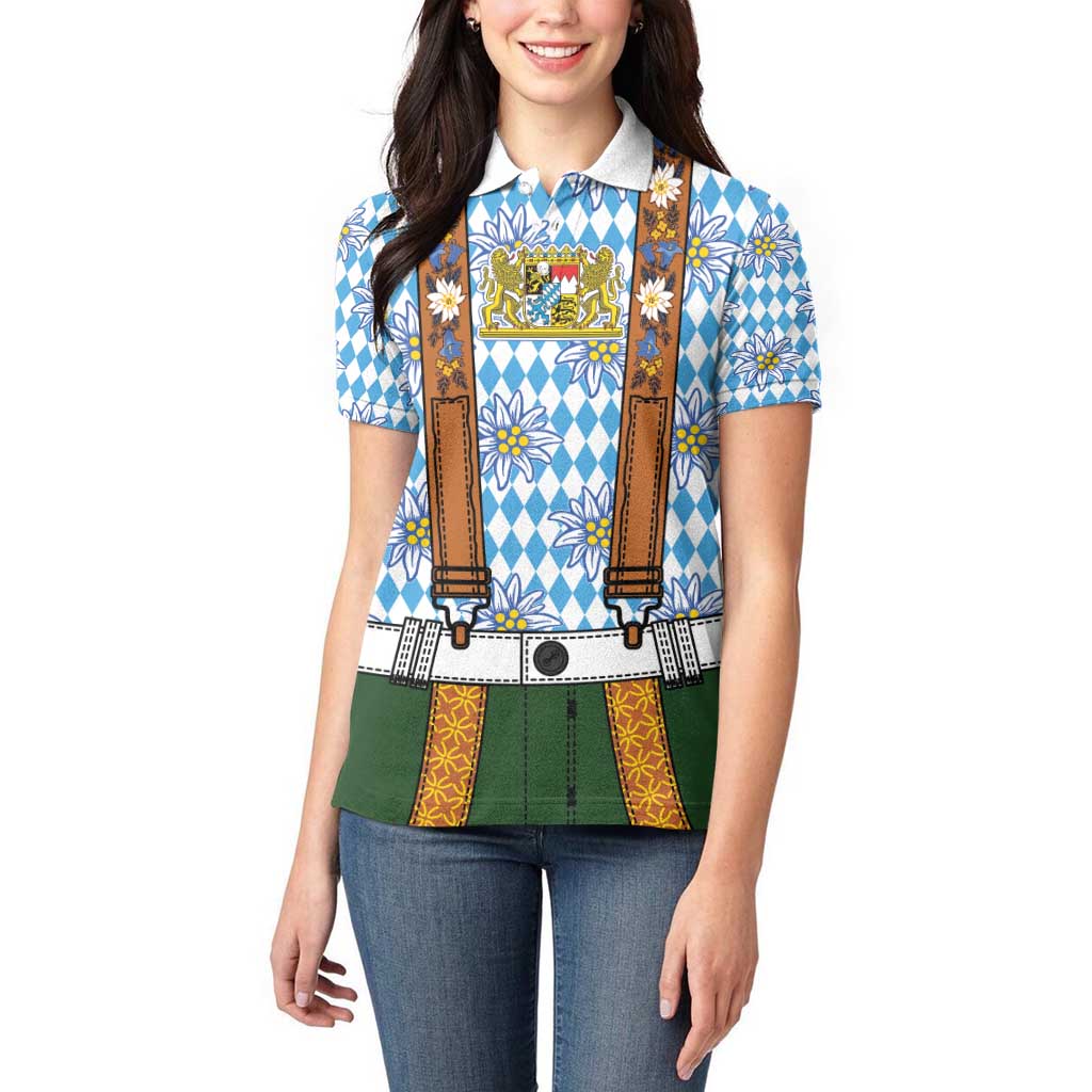 Bavarian Lederhosen Costume Style Women Polo Shirt Edelweiss Rautenflagge Pattern - Wonder Print Shop
