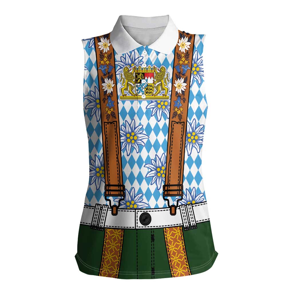 Bavarian Lederhosen Costume Style Women Sleeveless Polo Shirt Edelweiss Rautenflagge Pattern - Wonder Print Shop