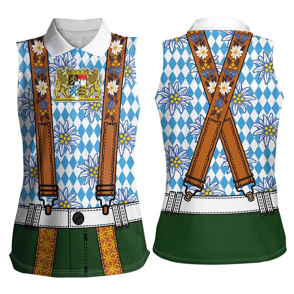 Bavarian Lederhosen Costume Style Women Sleeveless Polo Shirt Edelweiss Rautenflagge Pattern - Wonder Print Shop