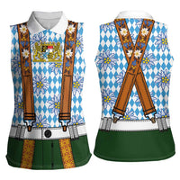 Bavarian Lederhosen Costume Style Women Sleeveless Polo Shirt Edelweiss Rautenflagge Pattern - Wonder Print Shop