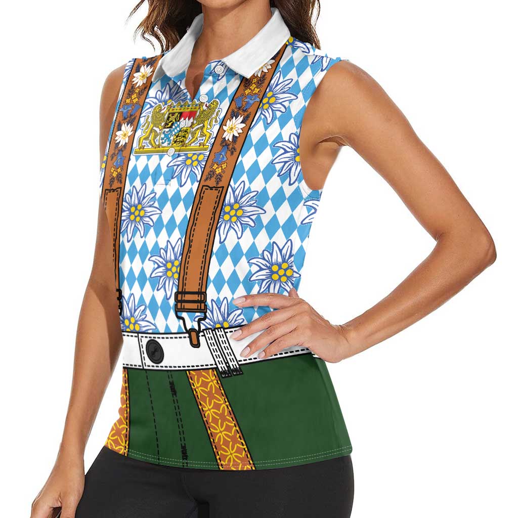 Bavarian Lederhosen Costume Style Women Sleeveless Polo Shirt Edelweiss Rautenflagge Pattern - Wonder Print Shop