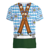 Bavarian Lederhosen Costume Style Women V-Neck T-Shirt Edelweiss Rautenflagge Pattern - Wonder Print Shop