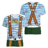 Bavarian Lederhosen Costume Style Women V-Neck T-Shirt Edelweiss Rautenflagge Pattern - Wonder Print Shop