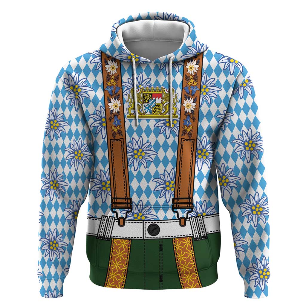 Bavarian Lederhosen Costume Style Zip Hoodie Edelweiss Rautenflagge Pattern - Wonder Print Shop