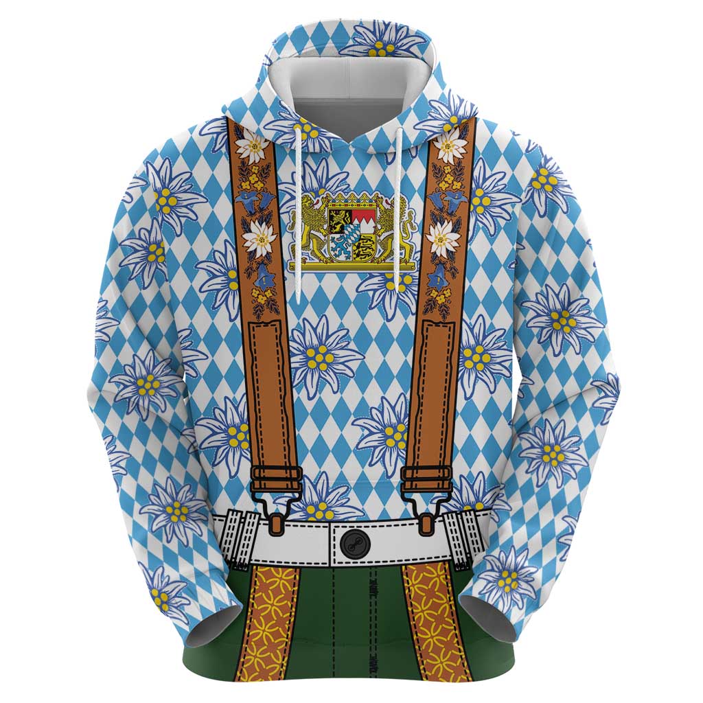 Bavarian Lederhosen Costume Style Zip Hoodie Edelweiss Rautenflagge Pattern - Wonder Print Shop