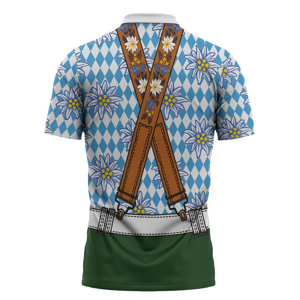 Bavarian Lederhosen Costume Style Zipper Polo Shirt Edelweiss Rautenflagge Pattern - Wonder Print Shop