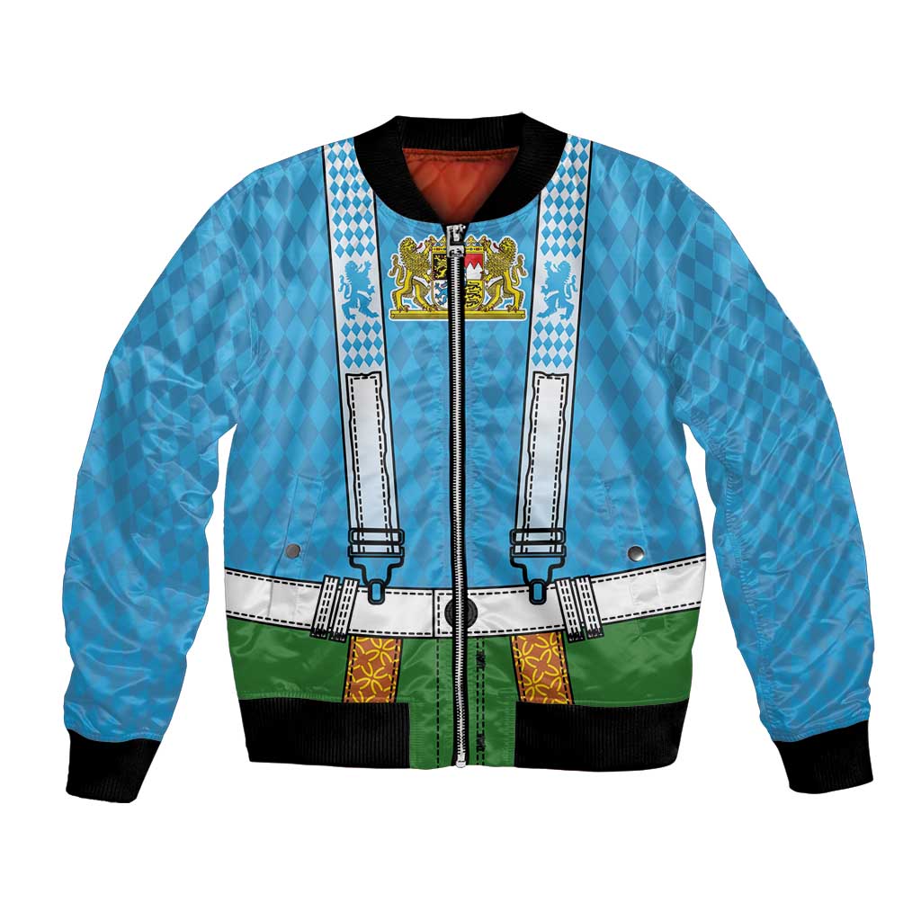 Bavarian Lederhosen Costume Style Bomber Jacket Lions Rautenflagge Pattern - Wonder Print Shop