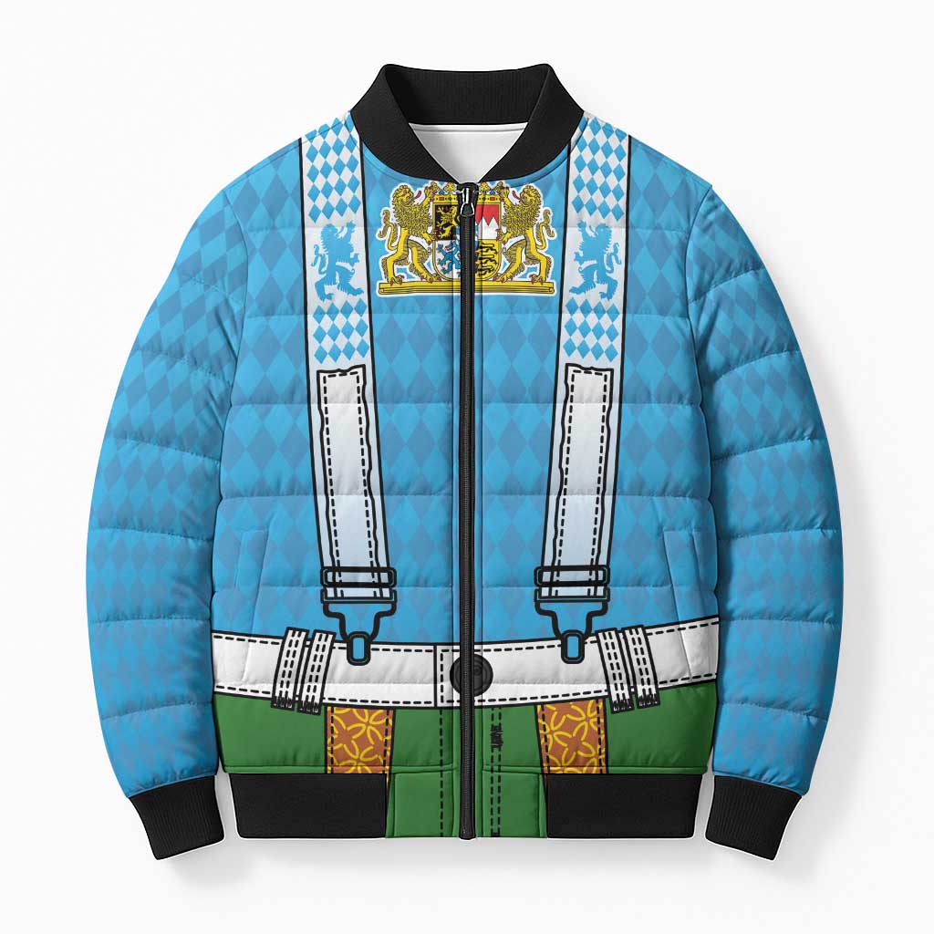 Bavarian Lederhosen Costume Style Bomber Puffer Jacket Lions Rautenflagge Pattern - Wonder Print Shop